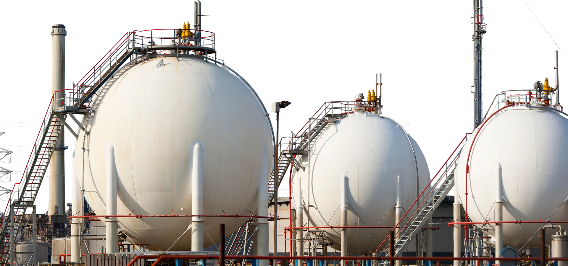 Bulk LPG storage spheres at an industrial gas facility
